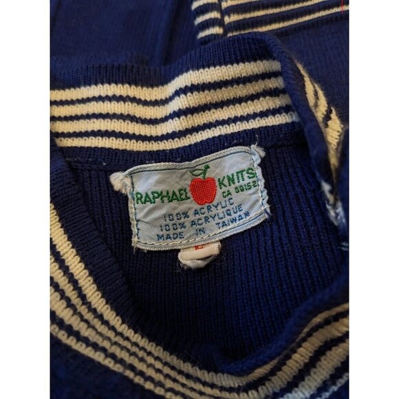 Vintage Knit Sailor Dress Girls Size 5 Navy Blue White Nautical Pocket Mock Neck - Picture 4 of 4